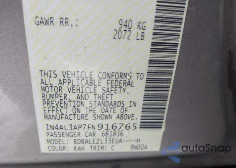 2015 Nissan Altima 2.5 S from USA, damaged, VIN 1N4AL3AP7FN916765